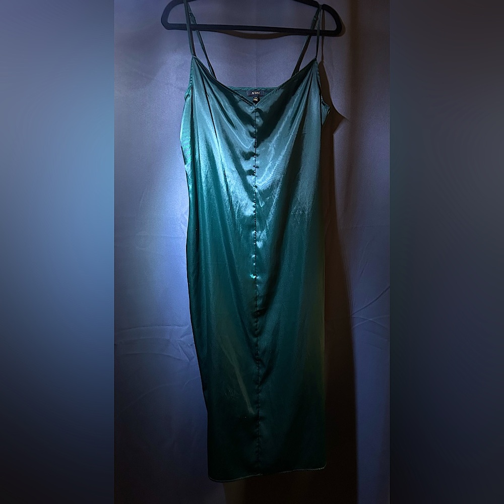 Emerald green slip dress.